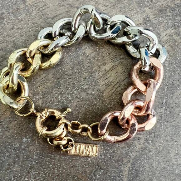 Luv AJ Metallic Ombre Gold, Silver, Rose Gold Chunky Link Bracelet - Picture 2 of 4